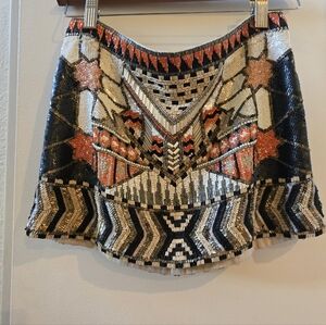 All Saints Multicolor Embellished Mini Skirt Hand Beaded